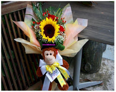 Graduation Monkey with Sunflower Bouquet     - BWF3042