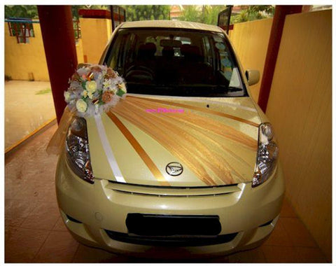 White/Gold Theme Car Decoration  - WED0666