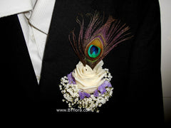 Rose with Peacock Feather Corsage - WED0263