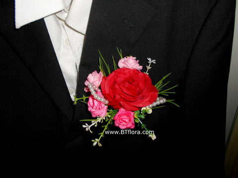 Artificial Red Corsage with Pearls      - ART0401