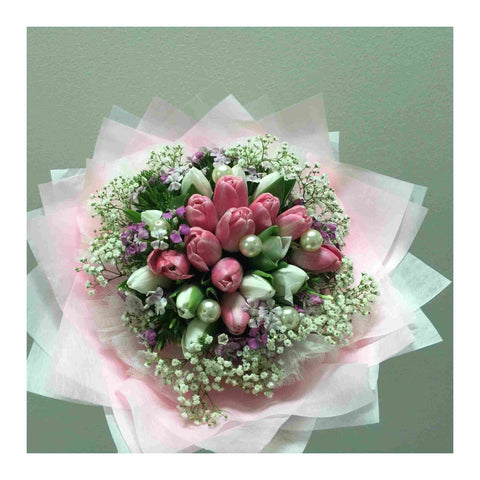 White & Pink tulip Bouquet      - FBQ1344