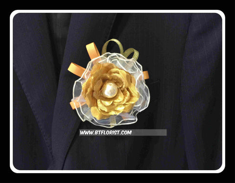 Artificial Gold rose Corsage with pearl  - ART0422