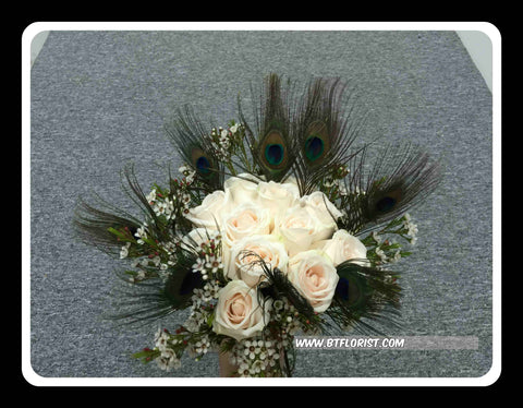 Rose & Peacock Feather Bridal Bouquet  - WED0115