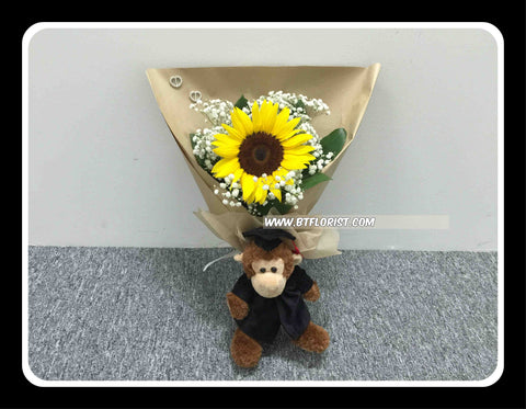 Graduation Monkey w Fresh Flower   - BBQ1373