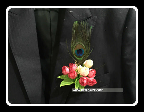 Mini Rose with Peacock Feather Corsage  - ART0488