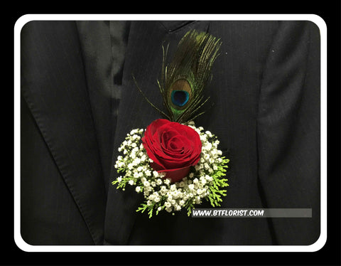 Rose with Peacock Feather Corsage  - WED0499